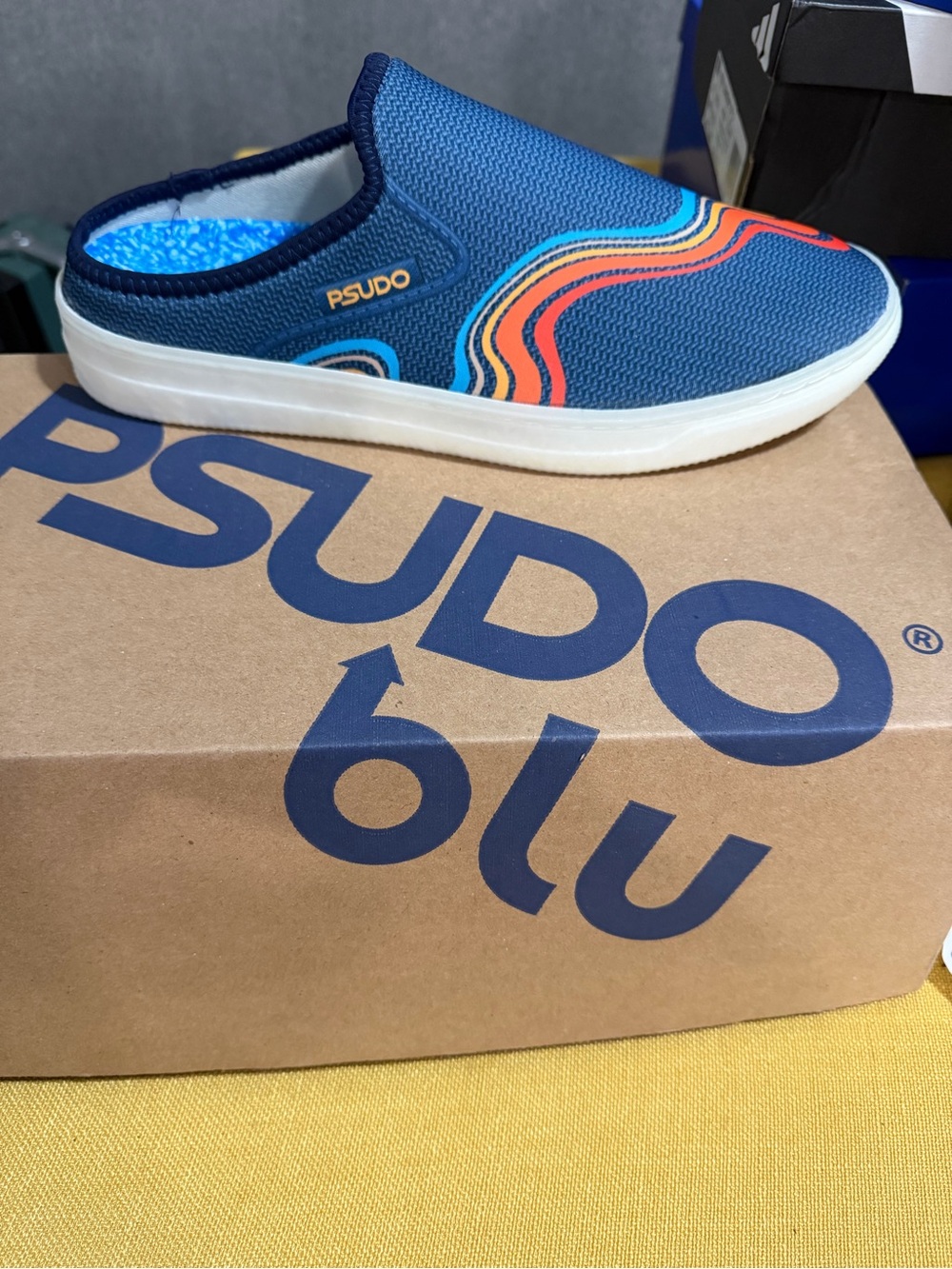 Psudo men’sSlip-On Shoes in Navy with Orange Accent